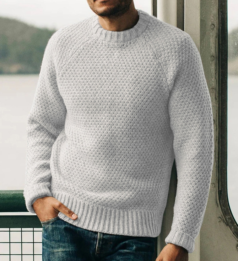 Men's Fashion Retro Solid Chic Color Casual Round Neck Pullover Sweater
