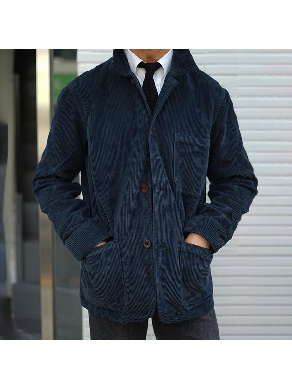 Men's Vintage Blue Simple Corduroy Casual Jacket