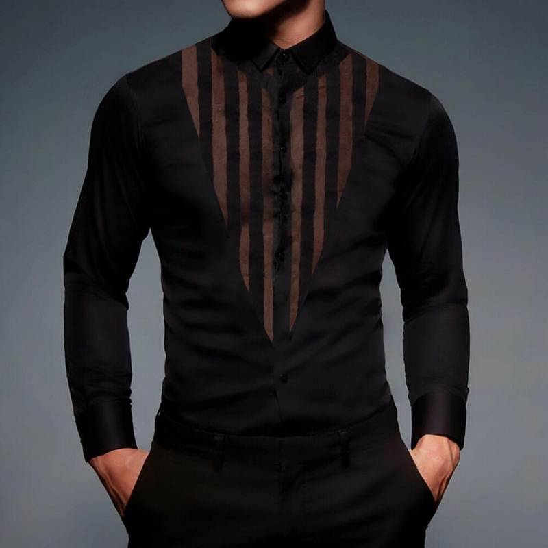 Men's Deep V Stripe Mesh Sexy Shirt