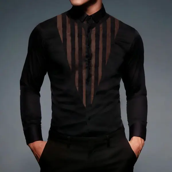 Men's Deep V Stripe Mesh Sexy Shirt - Salolist.com 