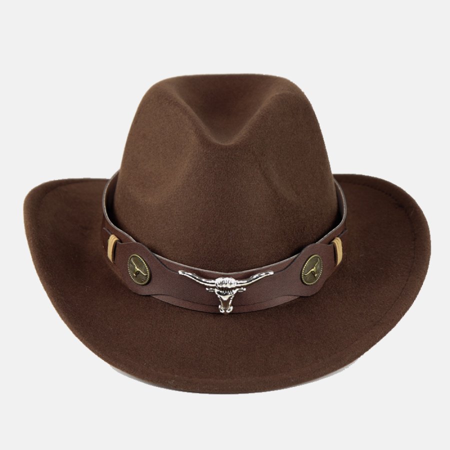 

Western Cowboy Ethnic Bull Head Leather Hat