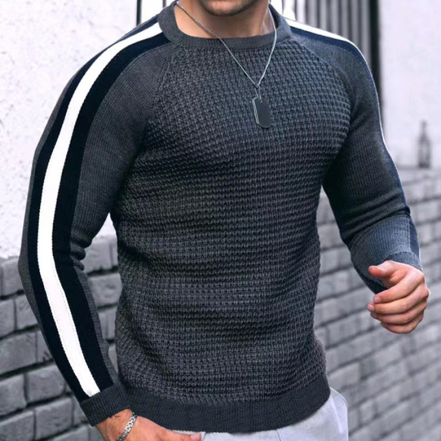 

Men's Contrasting Color Slim Bottom Sports Casual Knitwear