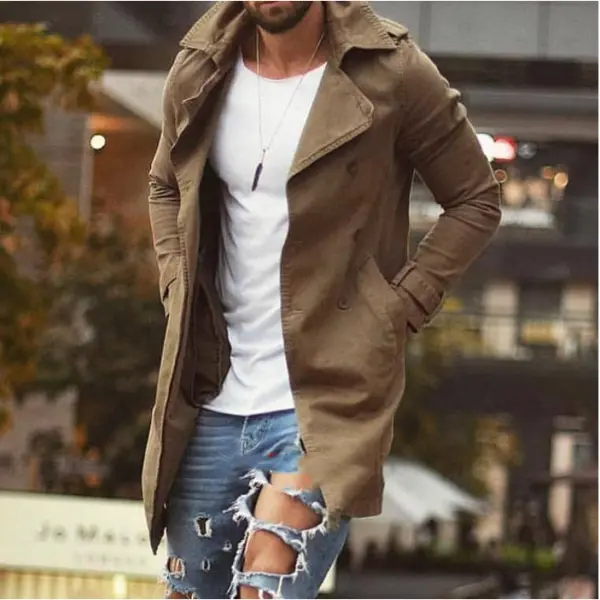 Men's Slim Fit Plus Size Windbreaker Casual Mid Length Jacket - Fineyoyo.com 