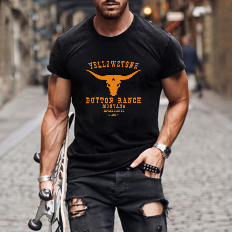 Unisex Yellowstone Printed Men's Short sleeved Round Neck T shirt