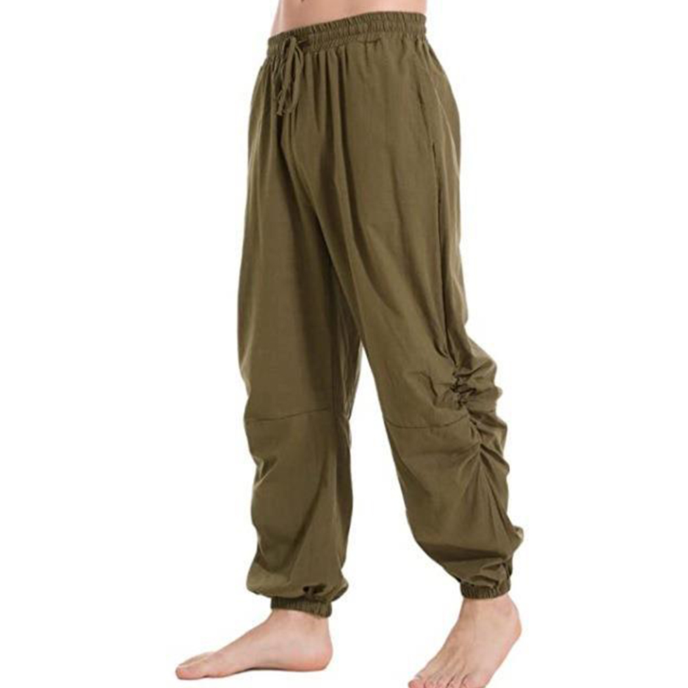 Men's Retro Solid Color Chic Casual Loose Lace-up Pants