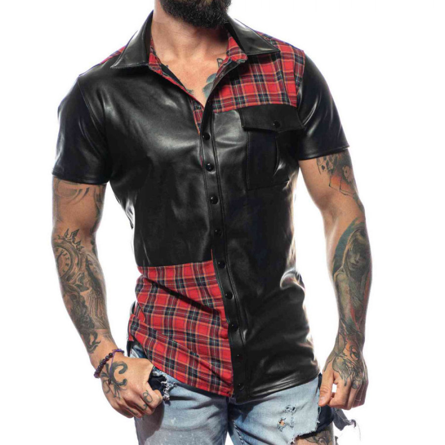 

Leather Check Panel Short Sleeve Shirt