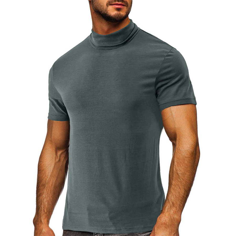 

Men's Solid Color Turtleneck Casual T-shirt