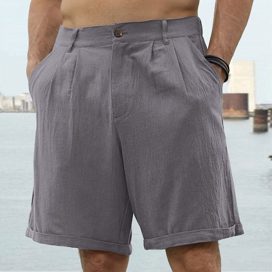 

Мужские хлопчатобумажные льняные повседневные пляжные шорты на пуговицах с эластичной резинкой на талии
