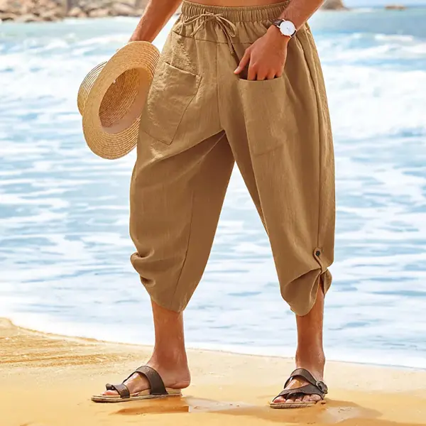 Men's Linen Shorts Beach Shorts Capri Pants - Kalesafe.com 