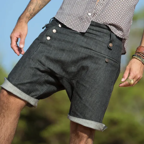 Men's Denim Button Down Shorts - Yiyistories.com 