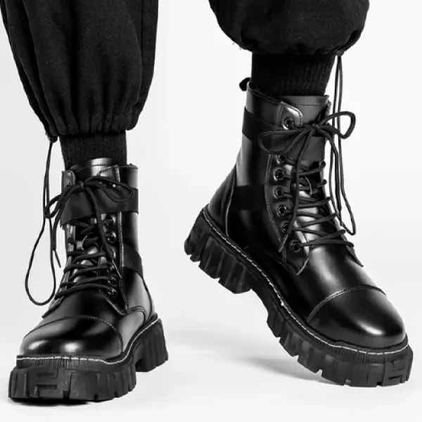 High-top Dark Functional Leather Boots - Blaroken.com 