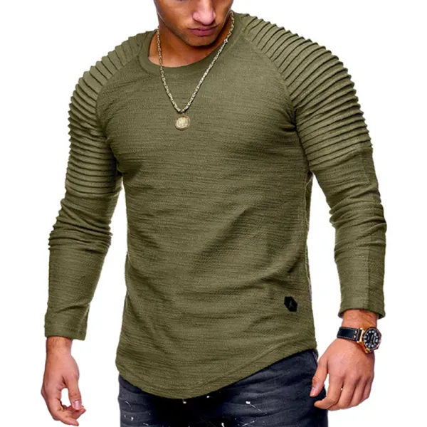 Round Neck Slim Pleated Tops - Cotosen.com
