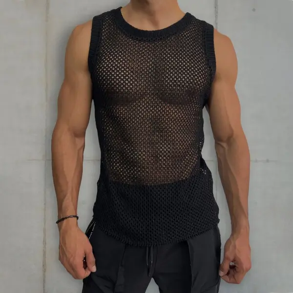 Men's Sheer Mesh Sheer Sleeveless Top - Ootdyouth.com 