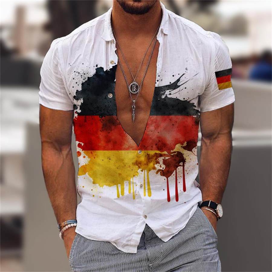 

Men's Watercolor Germany Flag Print Short Sleeve Shirt