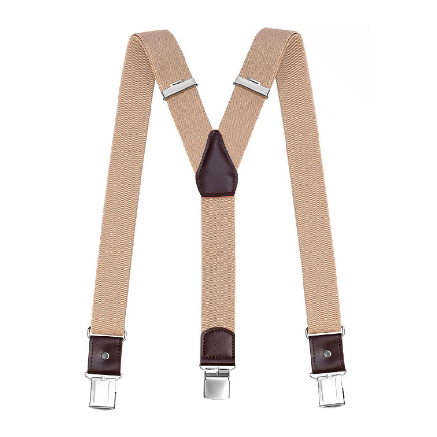 

Men's Elastic Shoulder Strap Genuine Cowhide Suspender Hook Clip