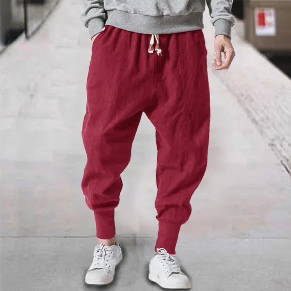 Men's Linen Casual Bloomers Harem Belted Pants - Kalesafe.com 