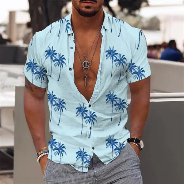 Men's Shirt Hawaii Beach Coconut Tree Outdoor Short Sleeve Pink White Blue Green Rose Red - Kalesafe.com 