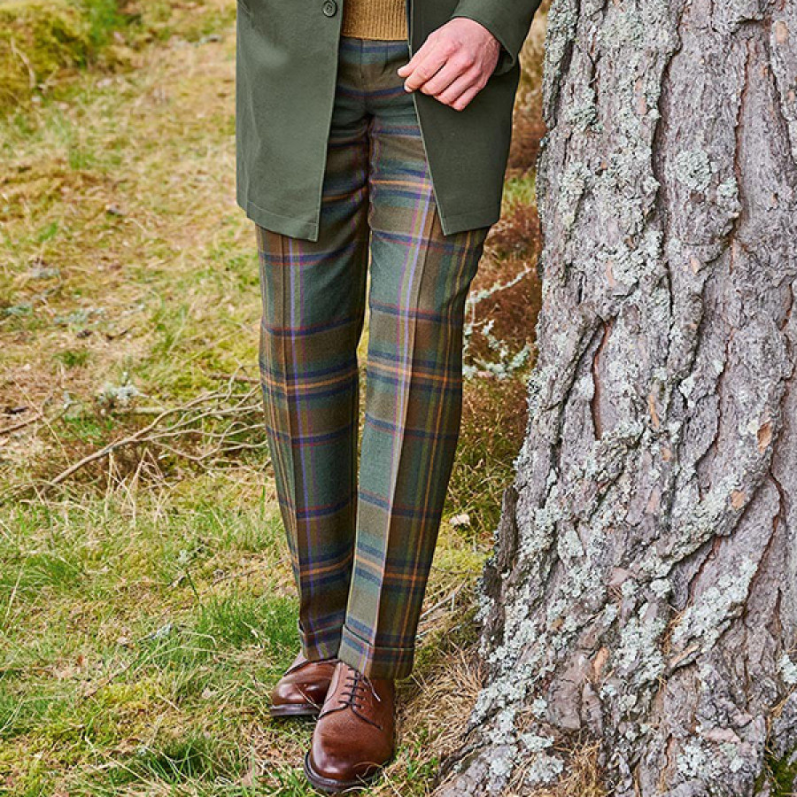 

Men ArmyGreen Heavyweight Plaid Trousers Comfort Keep Warm Outdoor Daily Pants