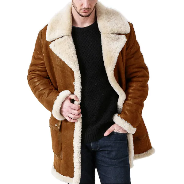 Men's Thickened Fleece Warm Faux Leather Fleece Lapel Coat - Fineyoyo.com 