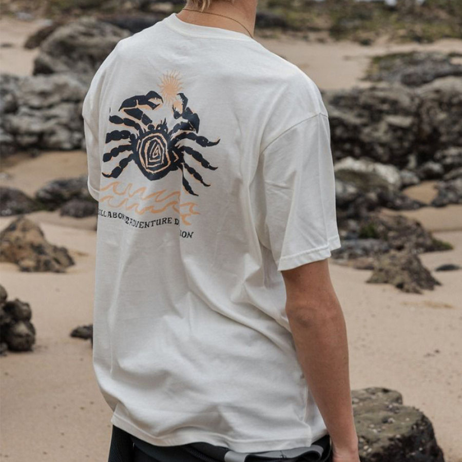 

Camiseta De Surf Para Hombre Estampado De Cangrejo Gráfico Diario Casual Manga Corta Camiseta Blanca