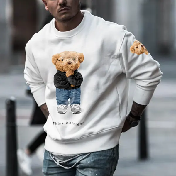 Oversized Men's Cute Bear Print Sweatshirt - Fineyoyo.com 