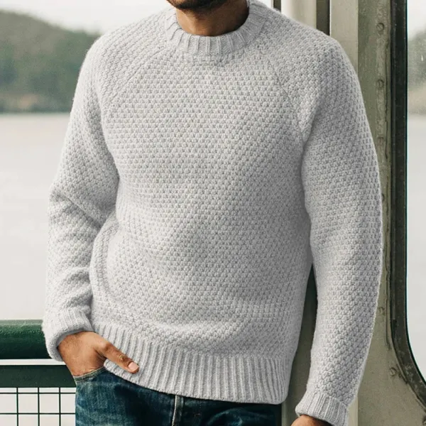 Men's Fashion Retro Solid Color Casual Round Neck Pullover Sweater - Menilyshop.com 