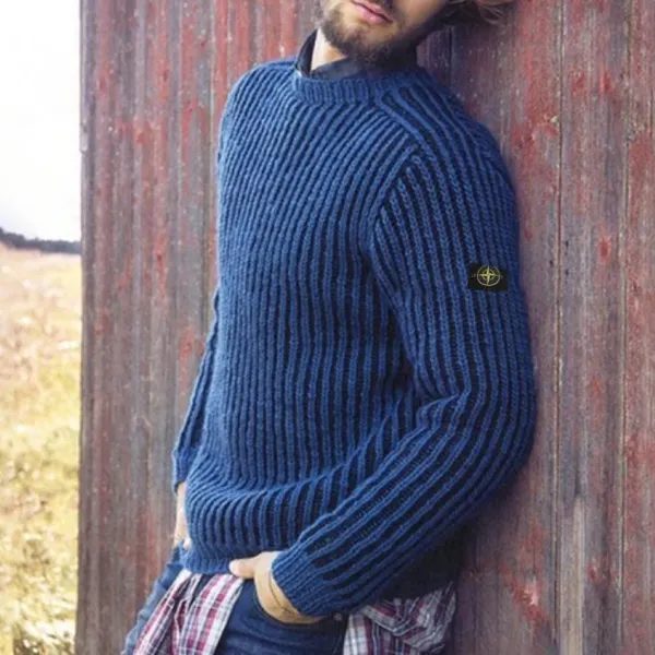 Men's Solid Color Fashion Casual Round Neck Pullover Sweater - Fineyoyo.com 