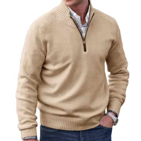Men's Vintage Zip Stand Collar Knit Thin Sweater - Mobivivi.com 