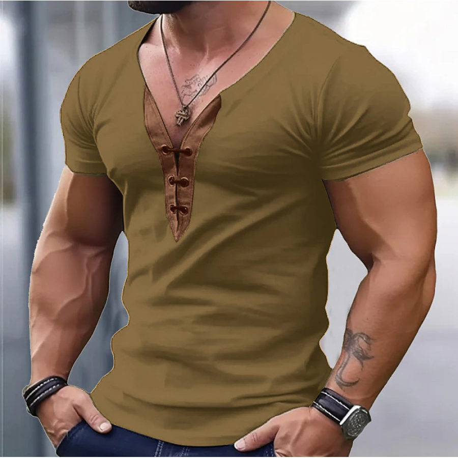 

Camiseta Casual Masculina Vintage Com Decote Em V