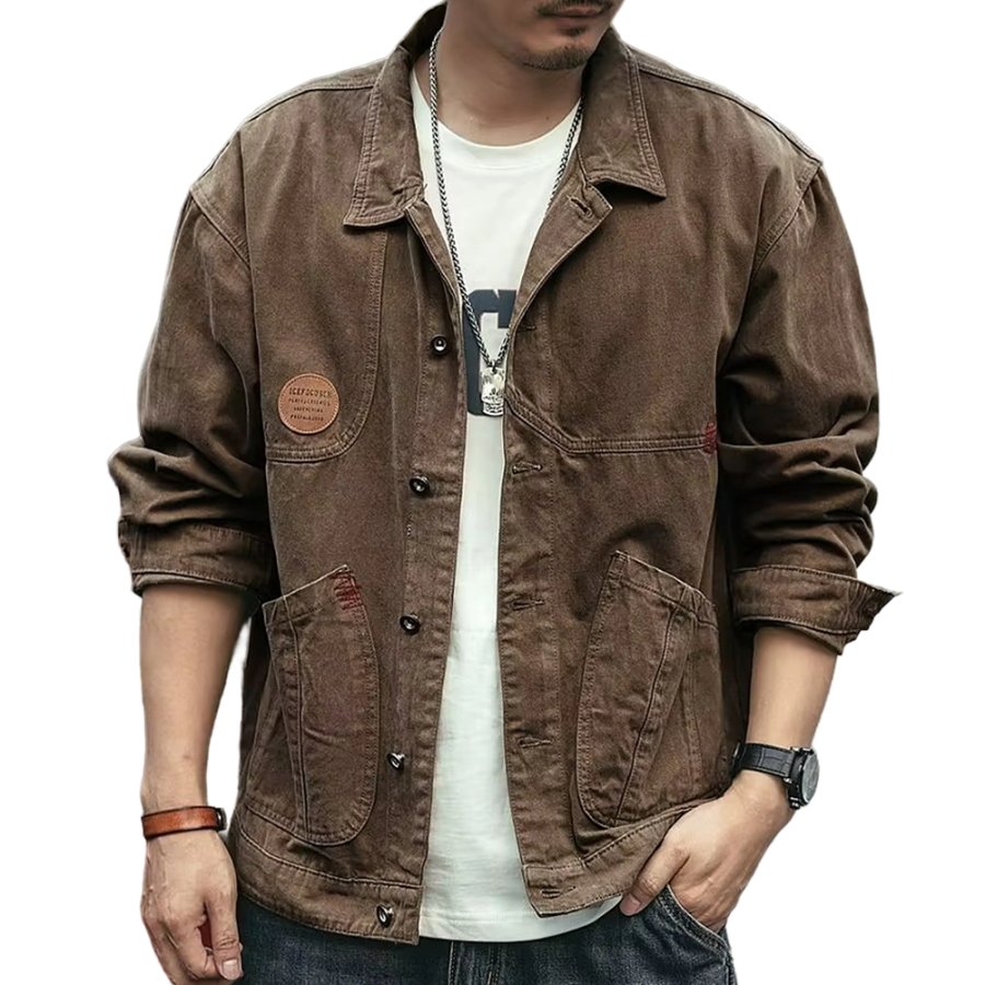 

Jaqueta Casual Vintage Masculina Com Lapela E Bolso