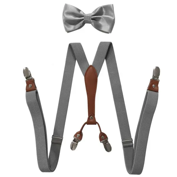 Suspenders Bow Set Y-Back Clip 1920s Roaring 20s Elastic Wide Suspenders - Fineyoyo.com 