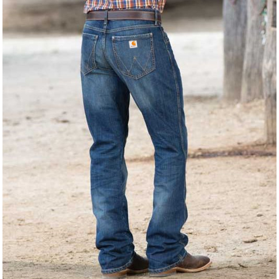 

Men Vintage Wash Relaxed Boot Jeans Outdoor Loose Daily Straight Jeans Dark Blue