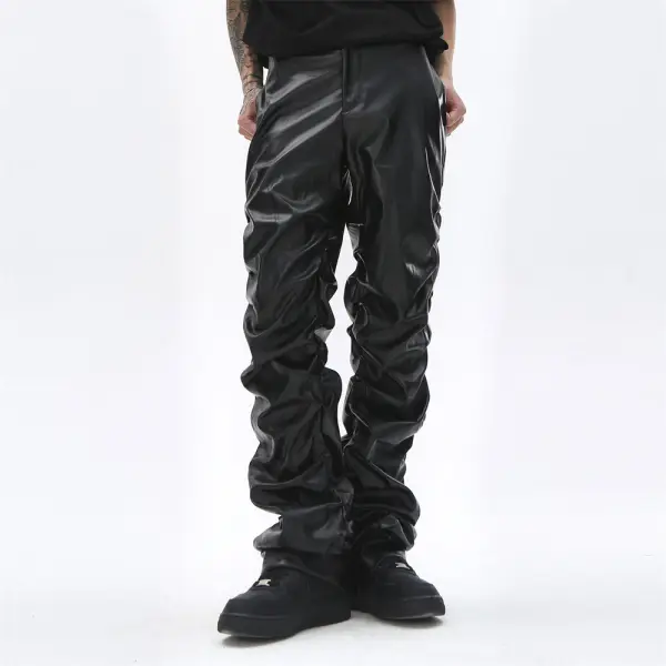 Pleated PU Leather Pants - Villagenice.com 