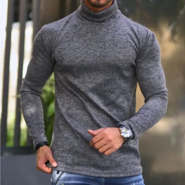 Men's Basic Slim Stand Collar Simple Warm Long Sleeve T-Shirt - Villagenice.com 