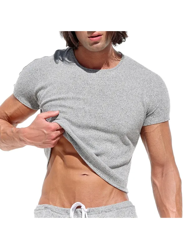 Men's Solid Color Short Round Neck T-shirt - Spiretime.com 