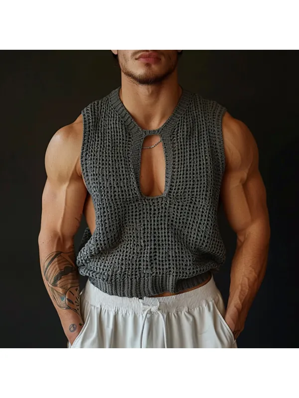 Men's Spring And Summer Holiday Personalized Knitted Sleeveless Tank Top - Ootdmw.com 