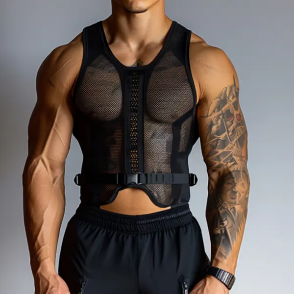 Men's Personalized Transparent Mesh Fitness Sleeve Vest - Villagenice.com 