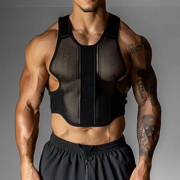 Men's Clear Mesh Muscle Fitness Sleeve Tank Top - Yiyistories.com 