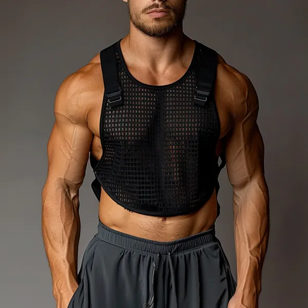 Men's Transparent Mesh Short Functional Gym Sleeveless Top - Yiyistories.com 