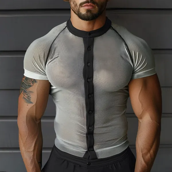 Men's See-through Mesh Button-down Shirt - Menilyshop.com 