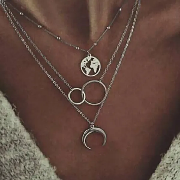 Fashion Women Multi-layer Moon Map Necklace - Leanarea.chimpone.com 