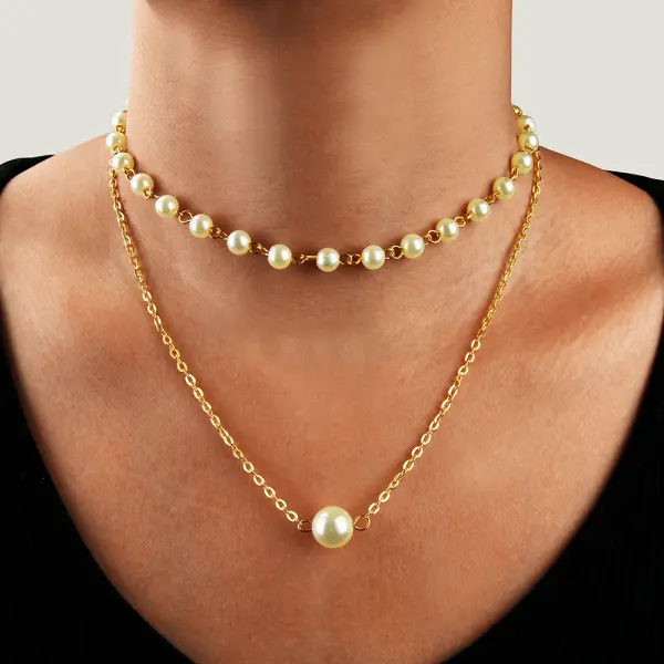 Women's Elegant Pearl Multilayer Necklace - Leanarea.chimpone.com 