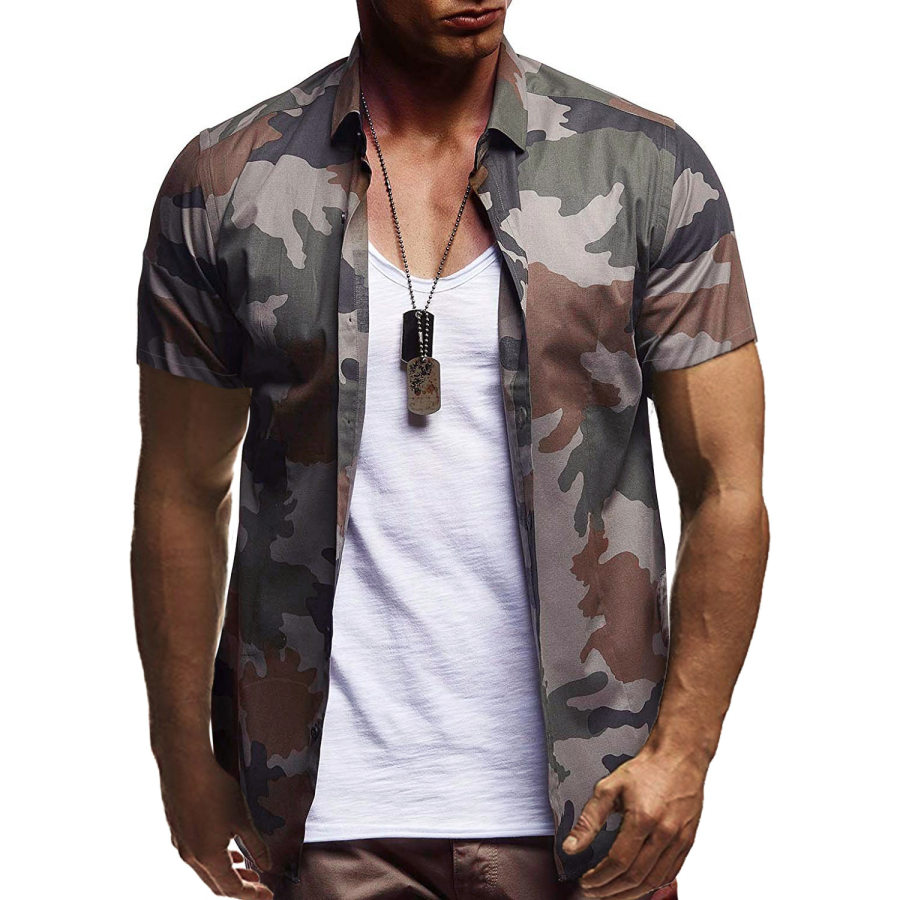 

Men's fashion casual camouflage short-sleeved shirt