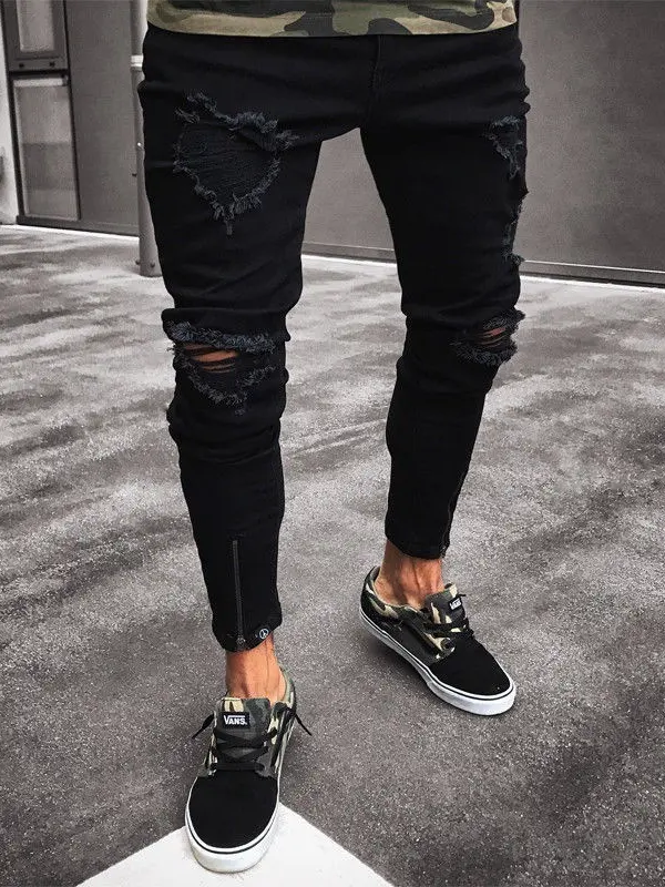 Men's casual fashion ripped slim fit jeans - Inkshe.com 