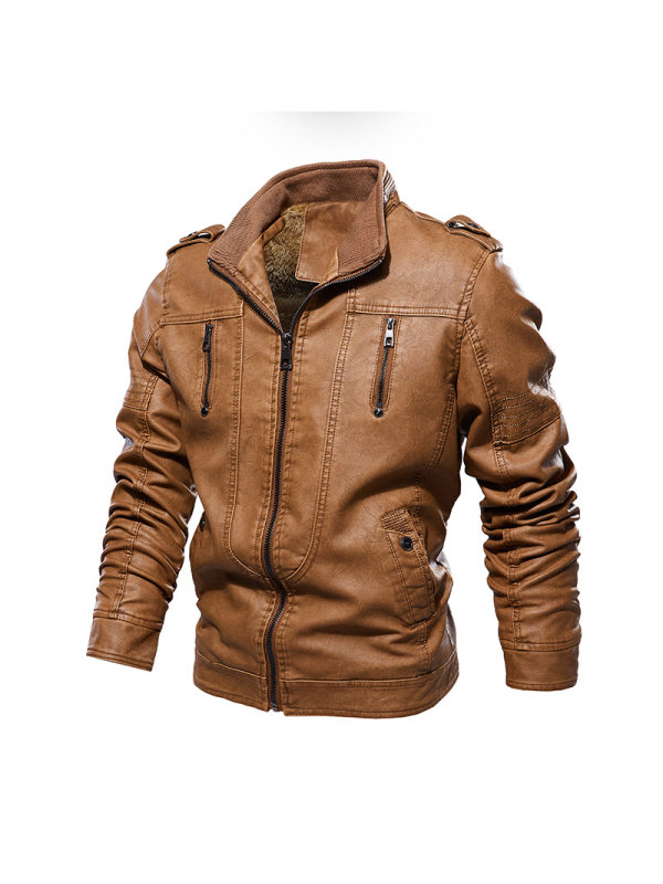 Mens fold over collar solid color pocket zip jacket