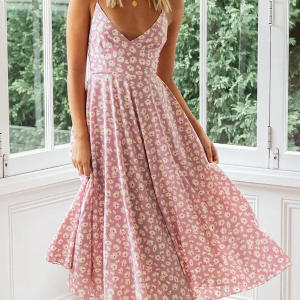 Printed halter strapless halter bow dress - Leanarea.chimpone.com 