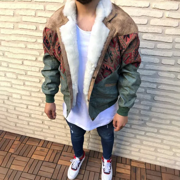 Fashion Splicing Plush Printed Color Single-breasted Jacket TT025 - Leanarea.chimpone.com 