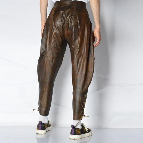 brown leather pants men