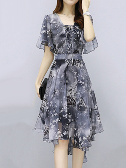 Round Neck Printed Skater Dress