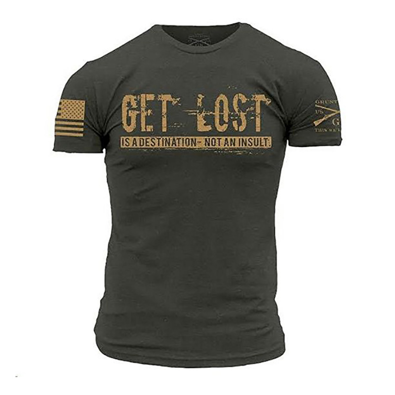 Men's Get Lost Letter Print Chic Vintage Short Sleeve T-shirt